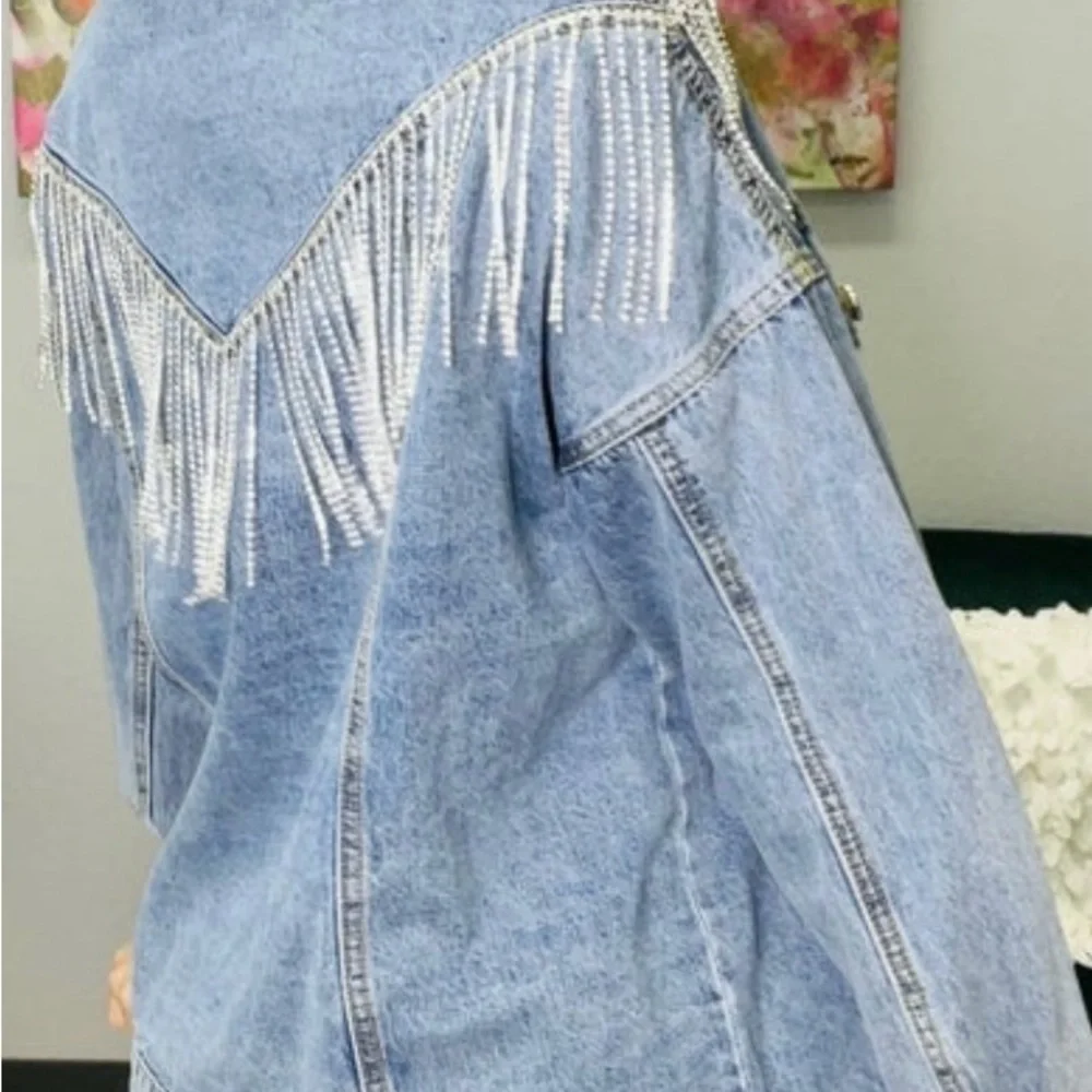 Fringe denim rhinestone jacket - Picture 2 of 2